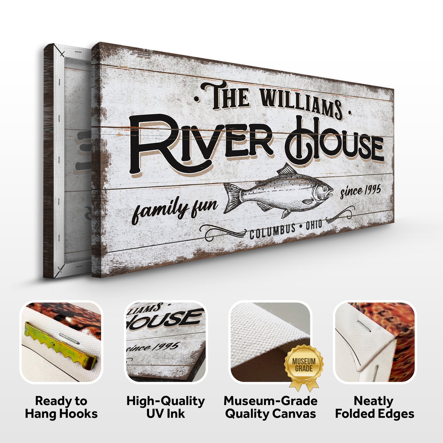 Personalized River House Sign Specs - Image by Tailored Canvases