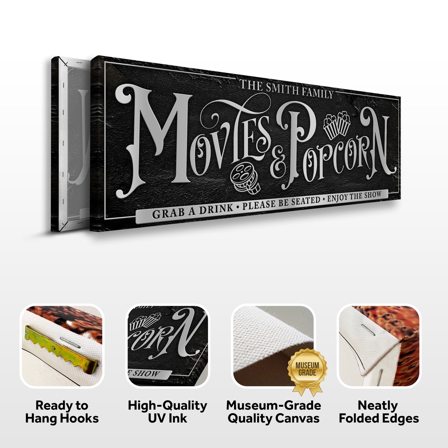 Personalized Movies & Popcorn Sign Specs - Image by Tailored Canvases