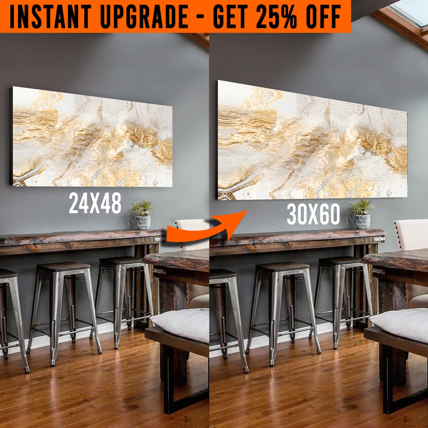 Upgrade Your 48x24 Inches 'White Gold Texture Abstract' Canvas To 60x30 Inches