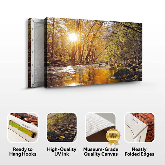 Sunlit River Woods Canvas Wall Art
