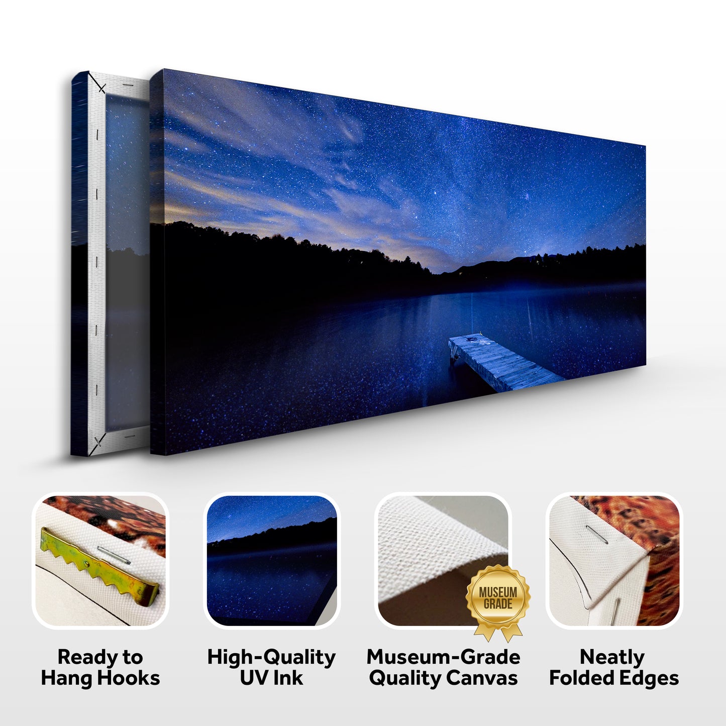 Blue Starry Night Lake Forest Canvas Wall Art