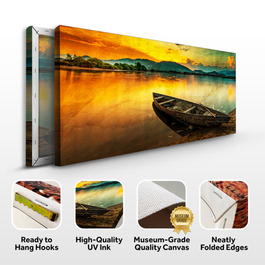 Abandoned Boat By The River At Sunset Wall Art