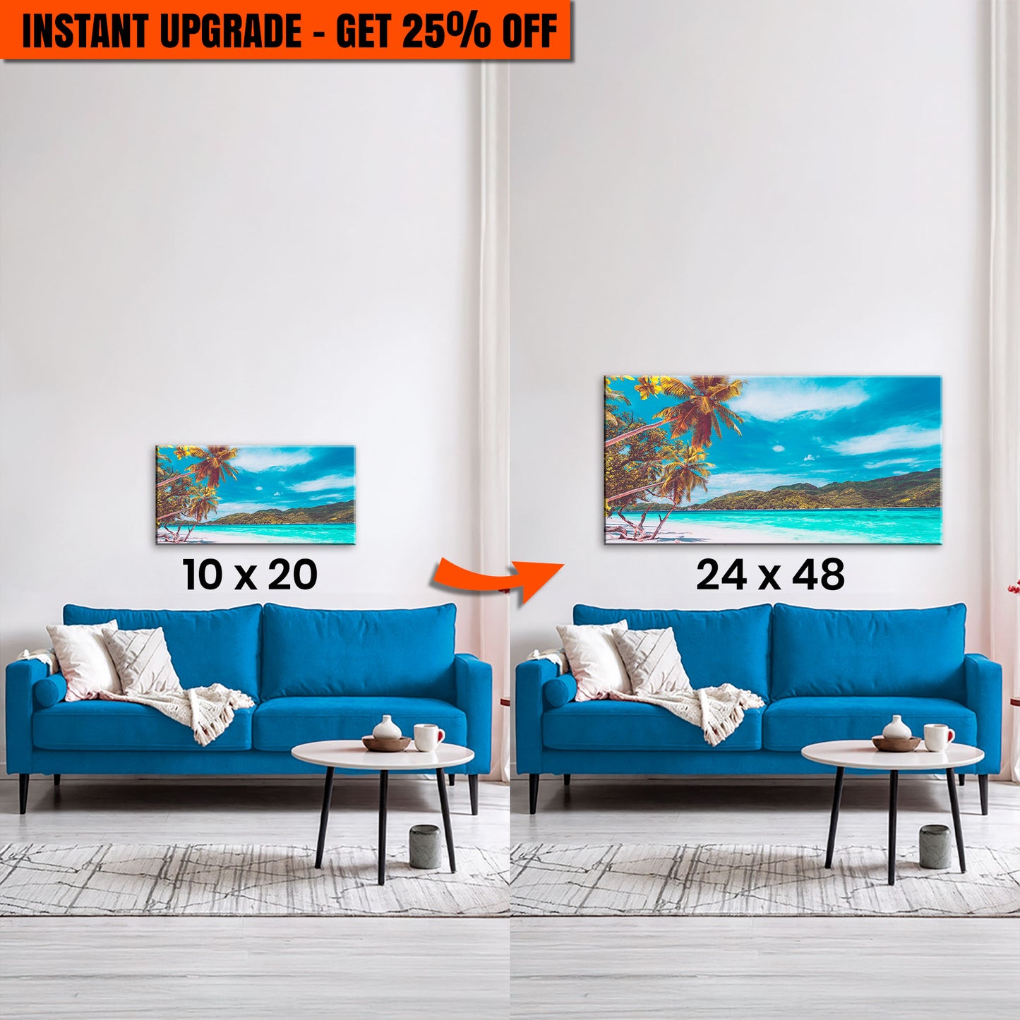 Upgrade Your 10x20 Inches 'Palm Trees On Tropical Beach Canvas Wall Art' To 24x48 Inches Canvas