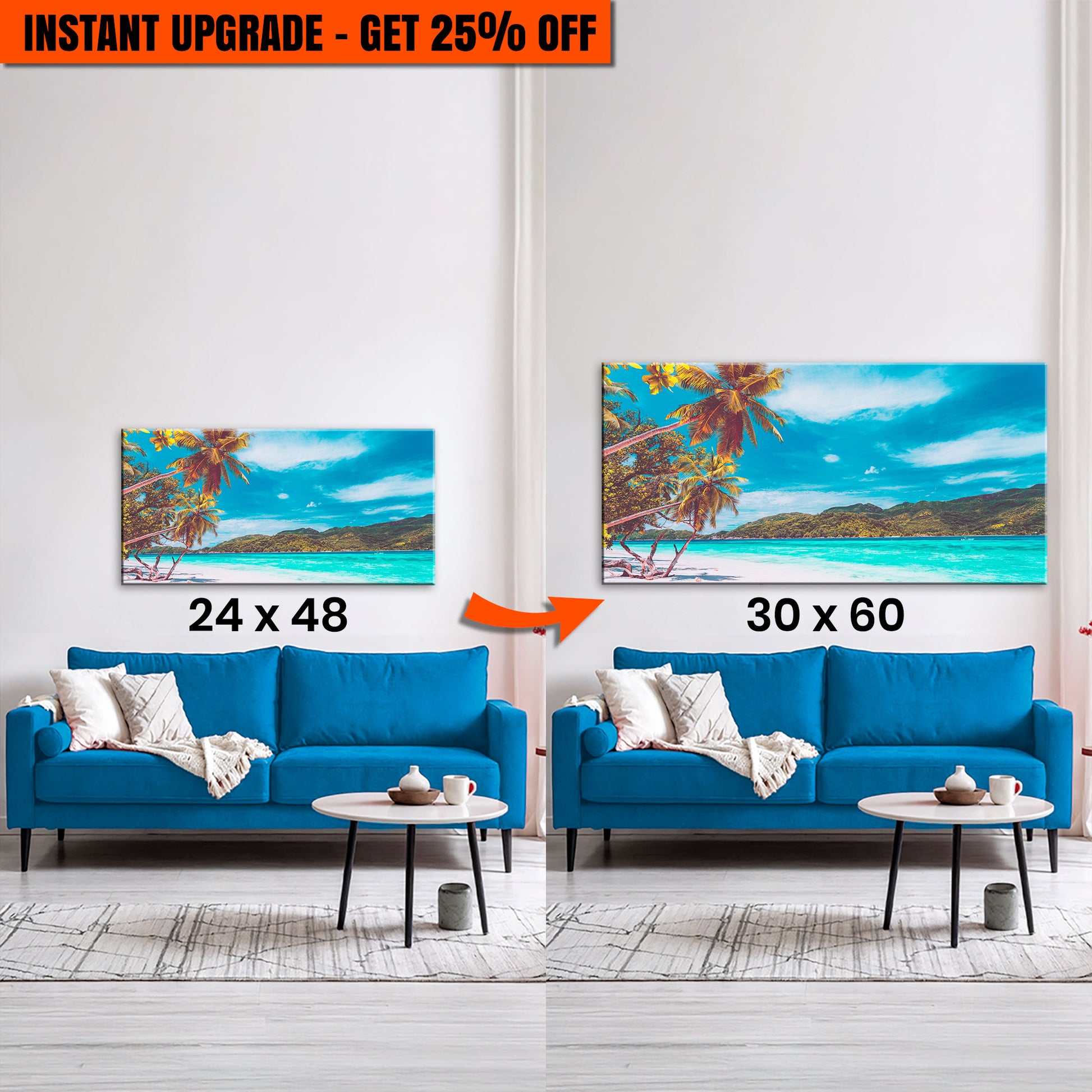 Upgrade Your 48x24 Inches 'Palm Trees On Tropical Beach Canvas Wall Art' Canvas To 60x30 Inches Canvas