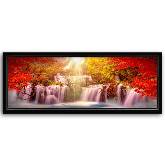 Save 33% When You Add A Frame To Your 16x48 Red Autumn Waterfall Canvas Wall Art Canvas Now