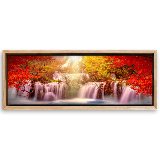 Save 33% When You Add A Frame To Your 16x48 Red Autumn Waterfall Canvas Wall Art Canvas Now