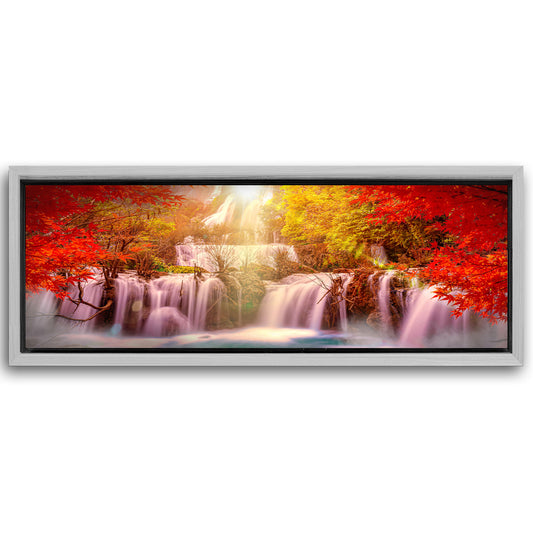 Save 33% When You Add A Frame To Your 60x20 Red Autumn Waterfall Canvas Wall Art Canvas Now