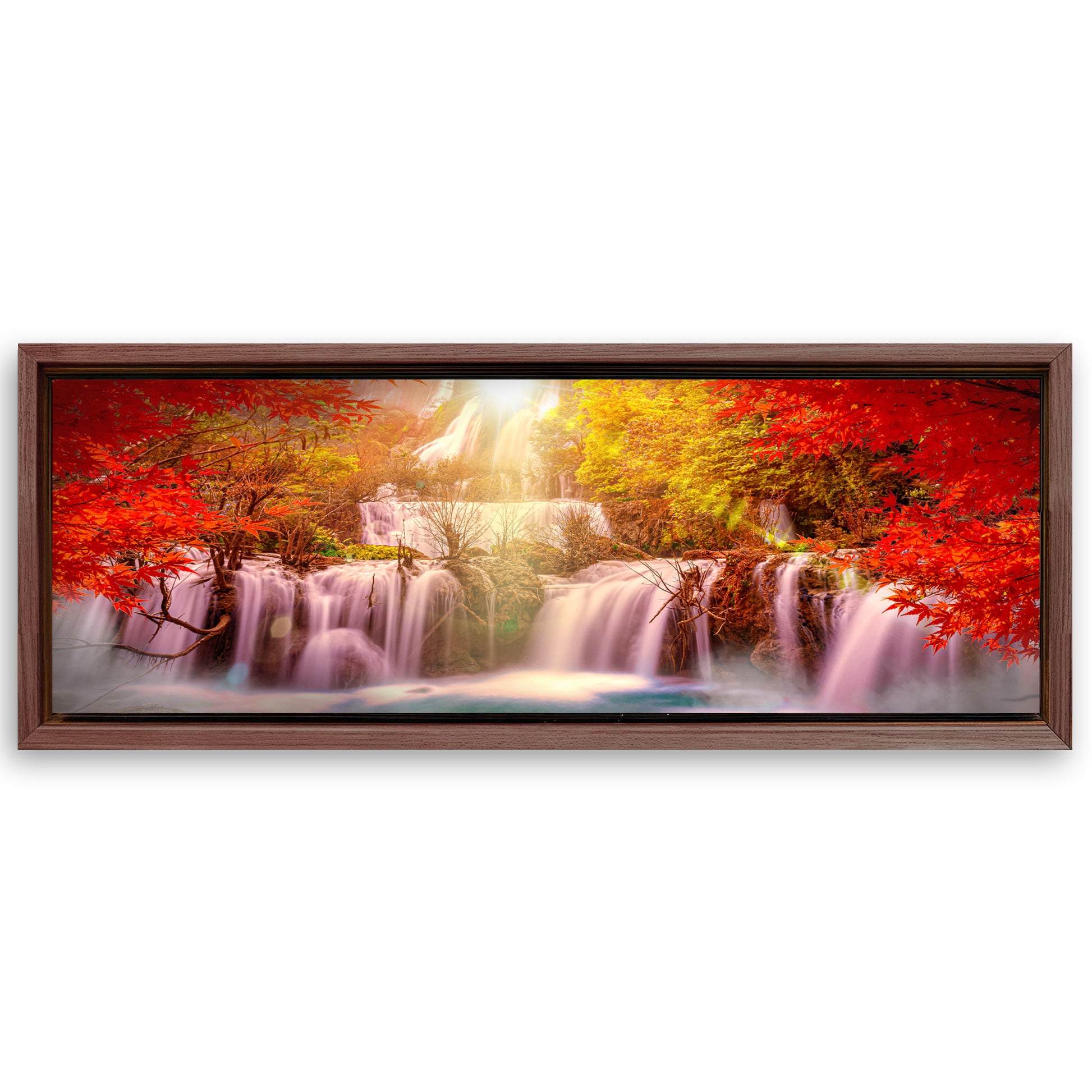 Save 33% When You Add A Frame To Your 12x36 Red Autumn Waterfall Canvas Wall Art Canvas Now