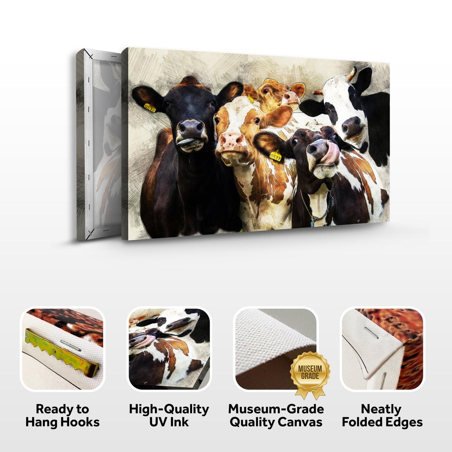 Cows Cattle Portrait Canvas Wall Art (Free Shipping)
