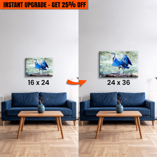 Upgrade Your 24x16 Inches 'Beach Blue Heron Wall Art II' Canvas To 36x24 Inches