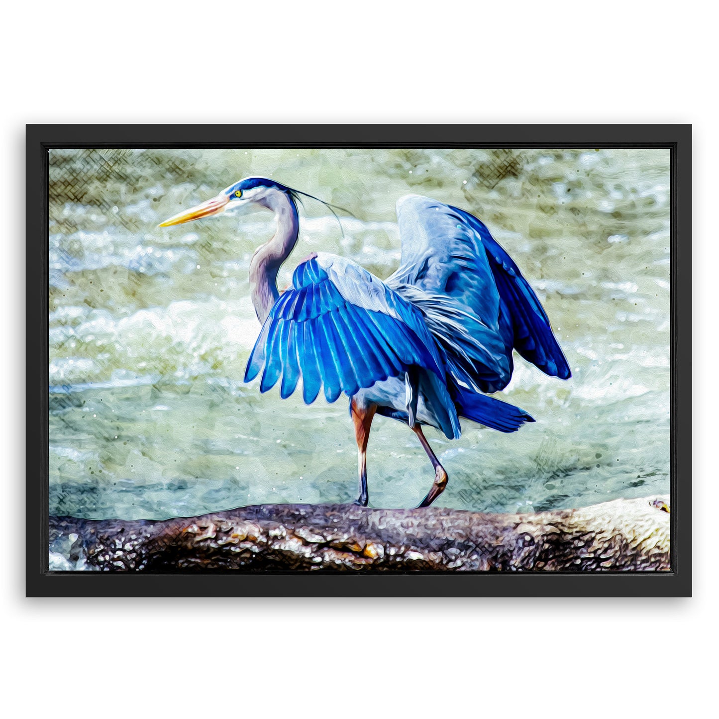 Save 33% When You Add A Frame To Your 18x12 Beach Blue Heron Canvas Wall Art II Now