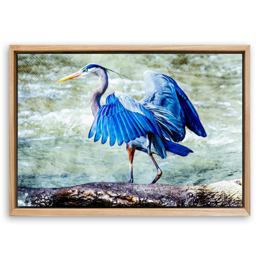 Save 33% When You Add A Frame To Your 24x16 Beach Blue Heron Canvas Wall Art II Now