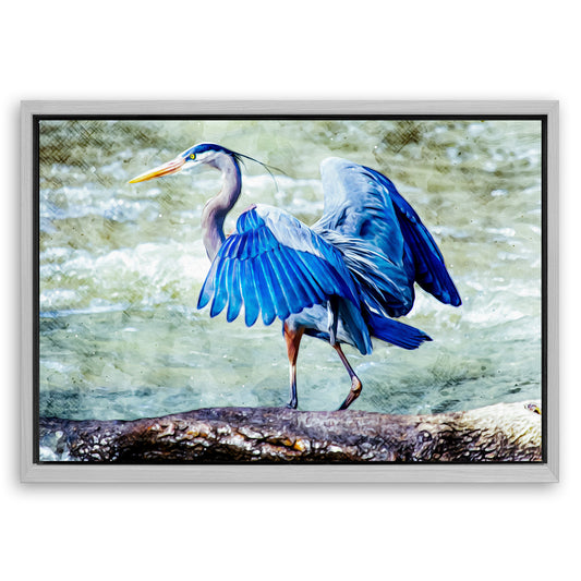 Save 33% When You Add A Frame To Your 18x12 Beach Blue Heron Canvas Wall Art II Now