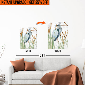 Upgrade Your 18x12 Inches 'Heron In The Reeds' Canvas To 24x16 Inches