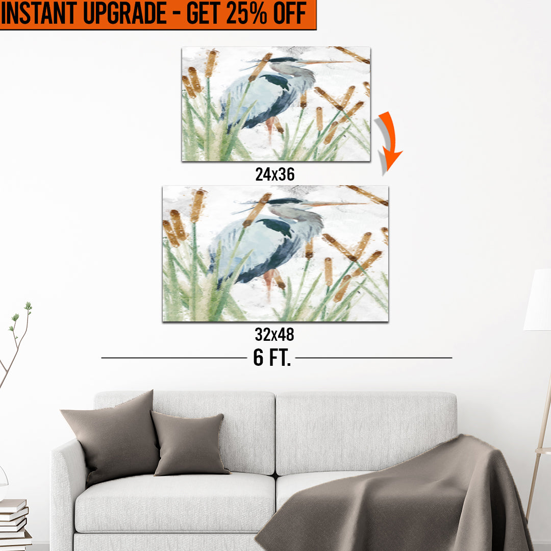 Upgrade Your 36x24 Inches 'Heron In The Reeds' Canvas To 48x32 Inches