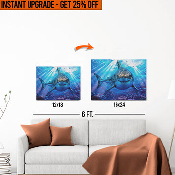 Upgrade Your 12x18 Inches 'Underwater White Shark' Canvas to 16x24 Inches