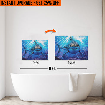 Upgrade Your 24x16 Inches 'Underwater White Shark' Canvas To 36x24 Inches