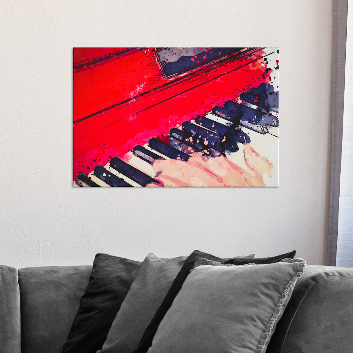 Piano Watercolor Canvas Wall Art  Style 2 - Image by Tailored Canvases