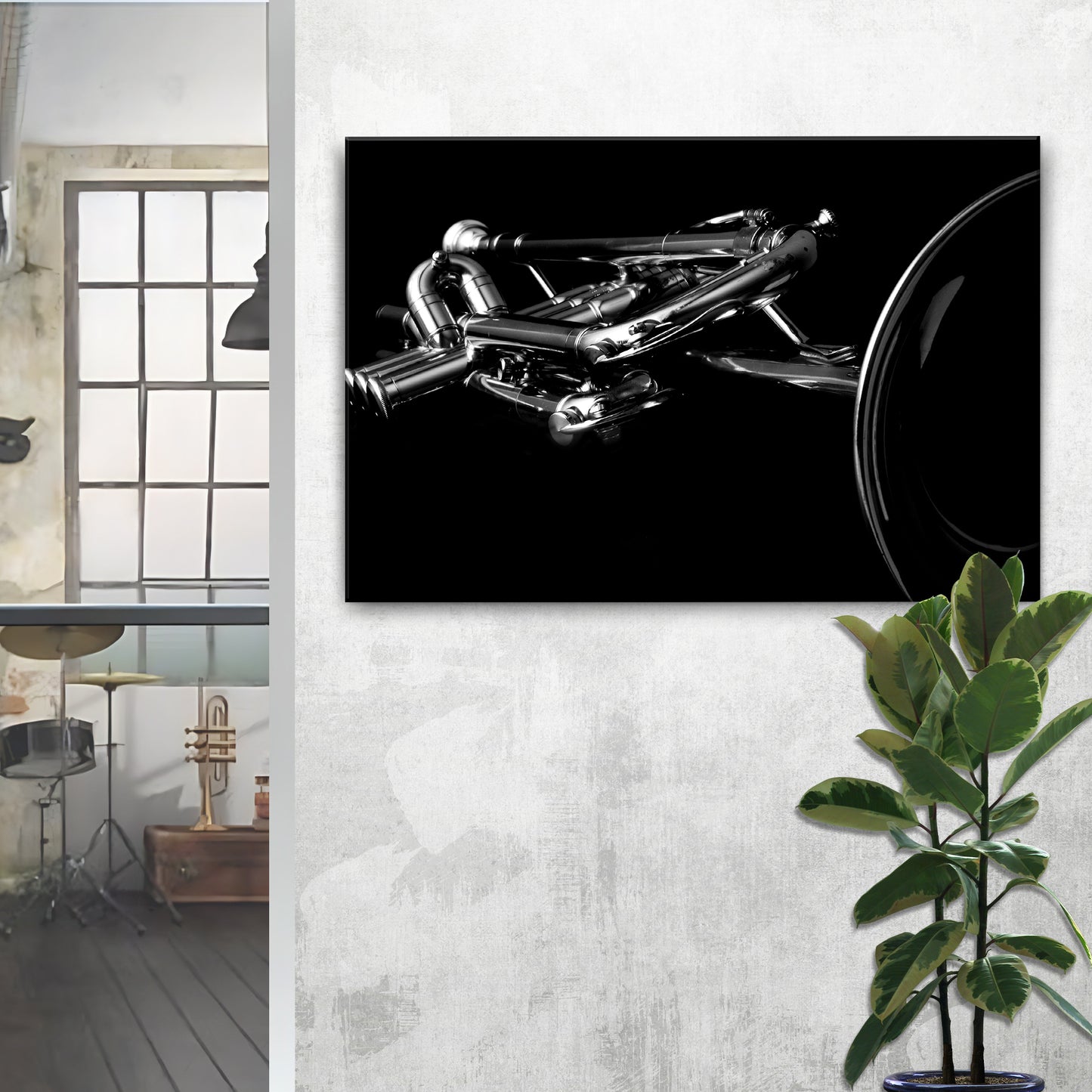 Trumpet Monochrome Canvas Wall Art Style 2 - Image by Tailored Canvases