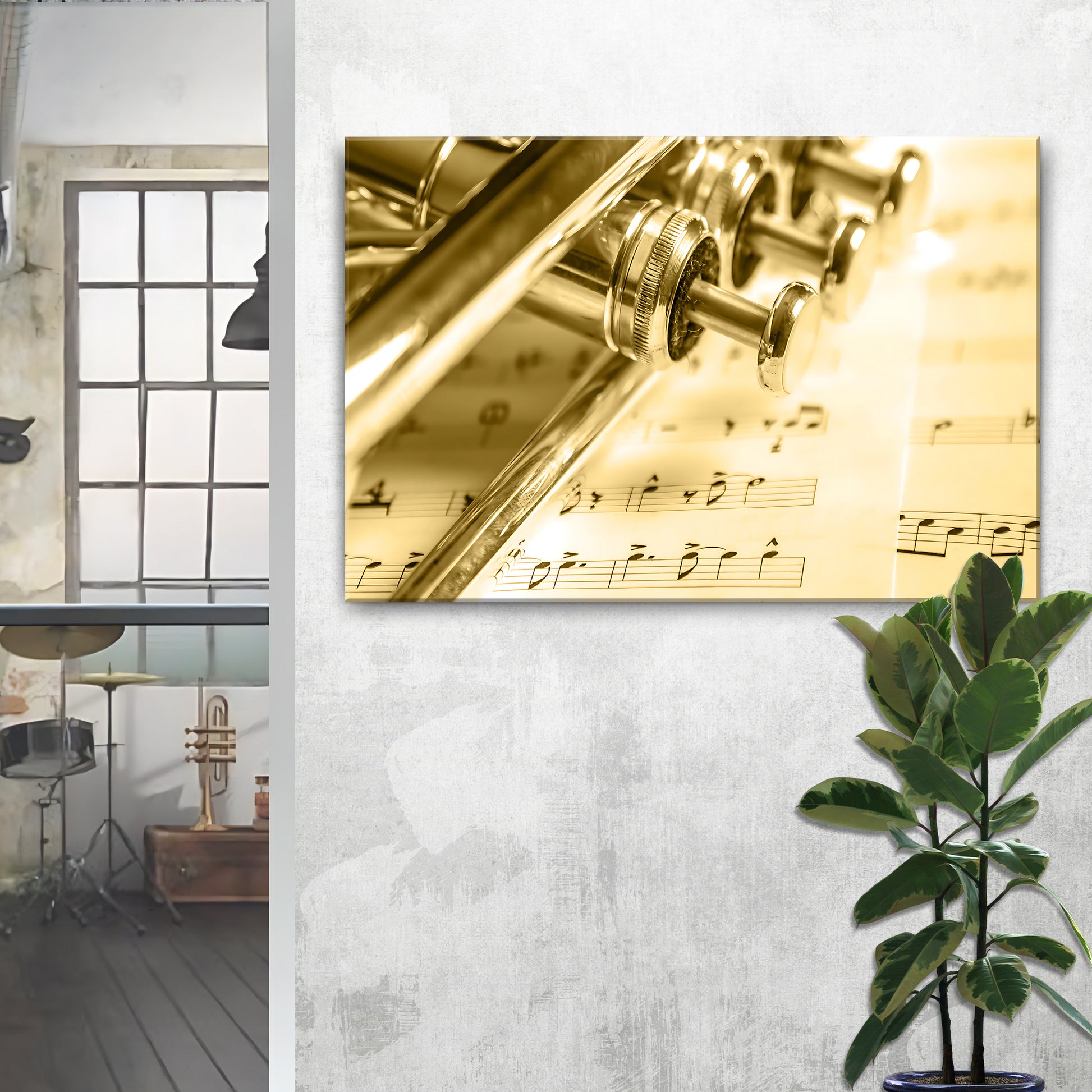 Trumpet Sepia Canvas Wall Art Style 1 - Image by Tailored Canvases