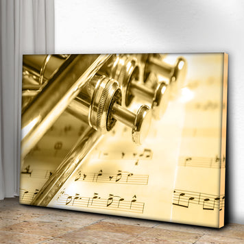 Trumpet Sepia Canvas Wall Art