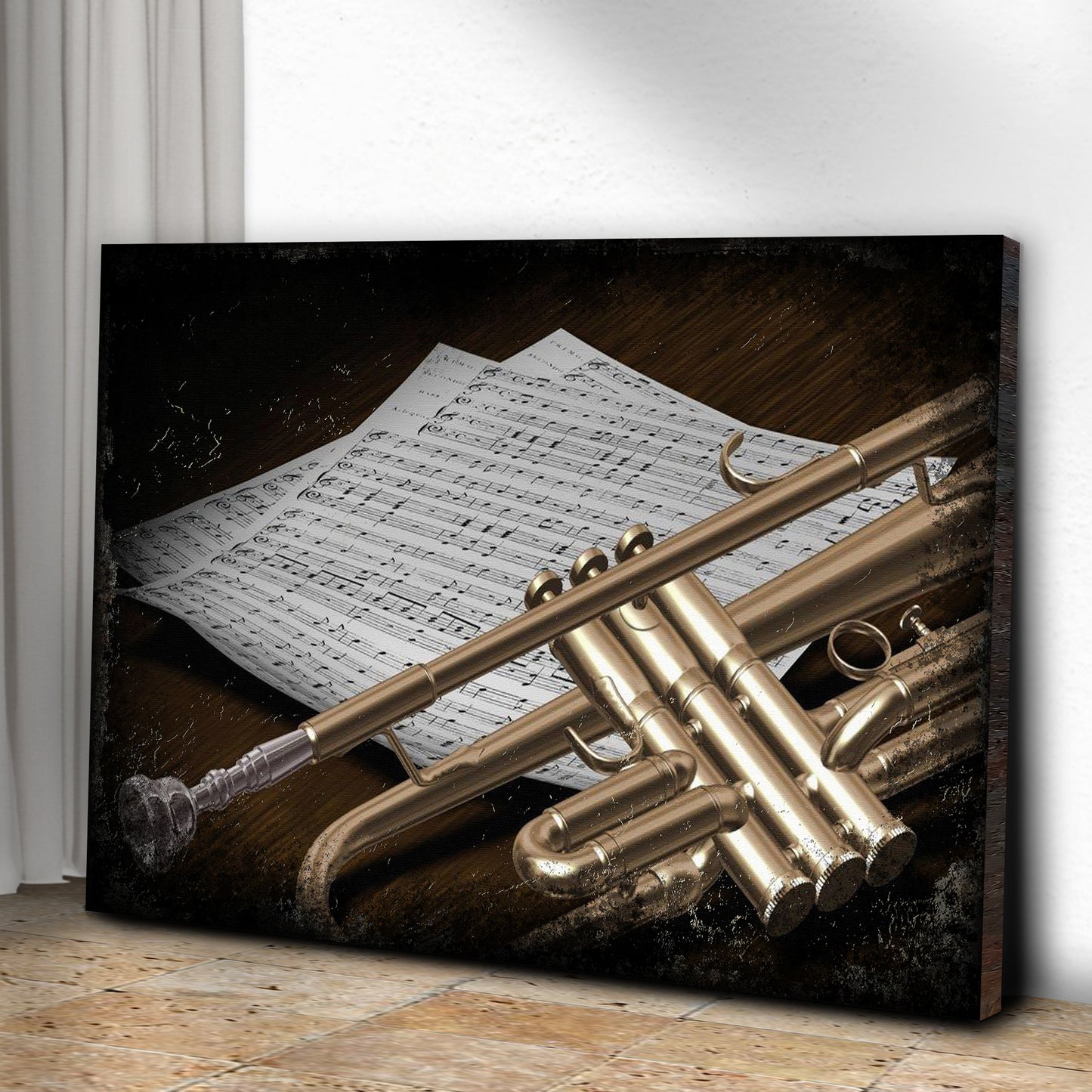 Trumpet Grunge Canvas Wall Art - Image by Tailored Canvases