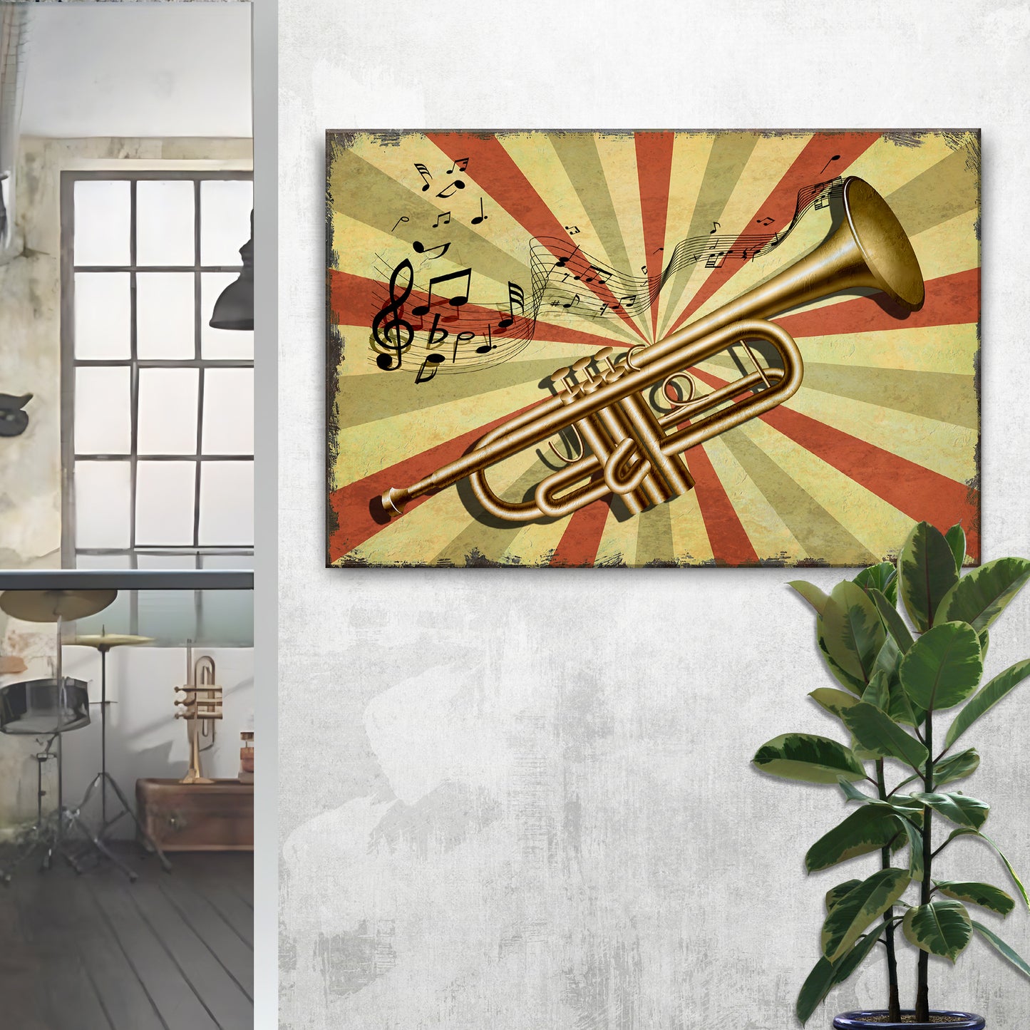 Trumpet Retro Canvas Wall Art Style 1 - Image by Tailored Canvases