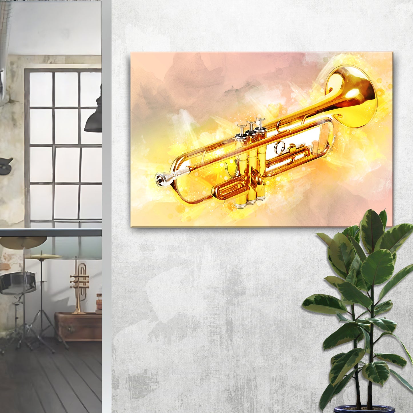 Trumpet Watercolor Canvas Wall Art Style 2 - Image by Tailored Canvases