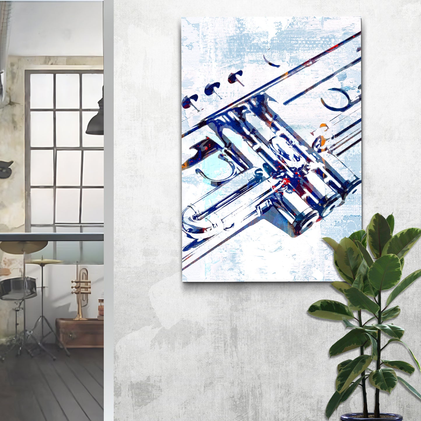 Trumpet Abstract Canvas Wall Art Style 1 - Image by Tailored Canvases