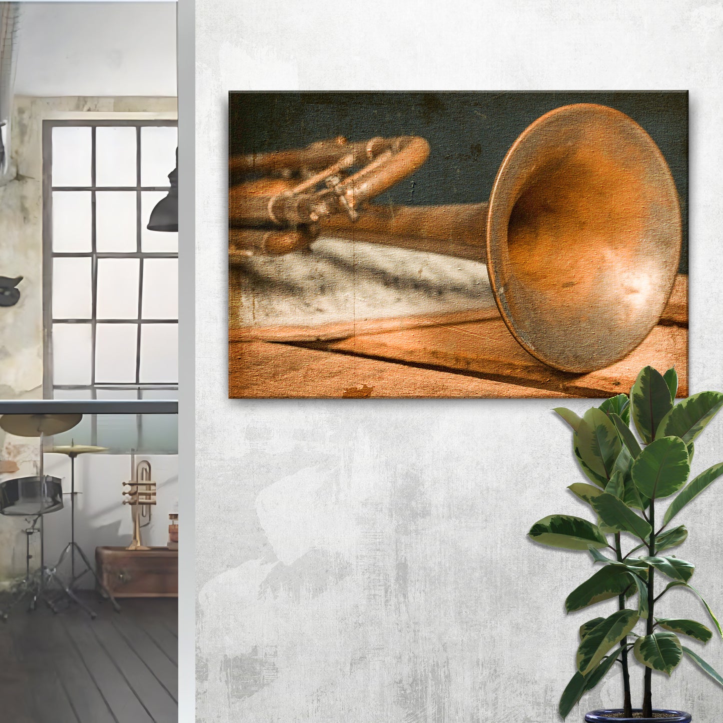 Trumpet Rustic Canvas Wall Art Style 1 - Image by Tailored Canvases