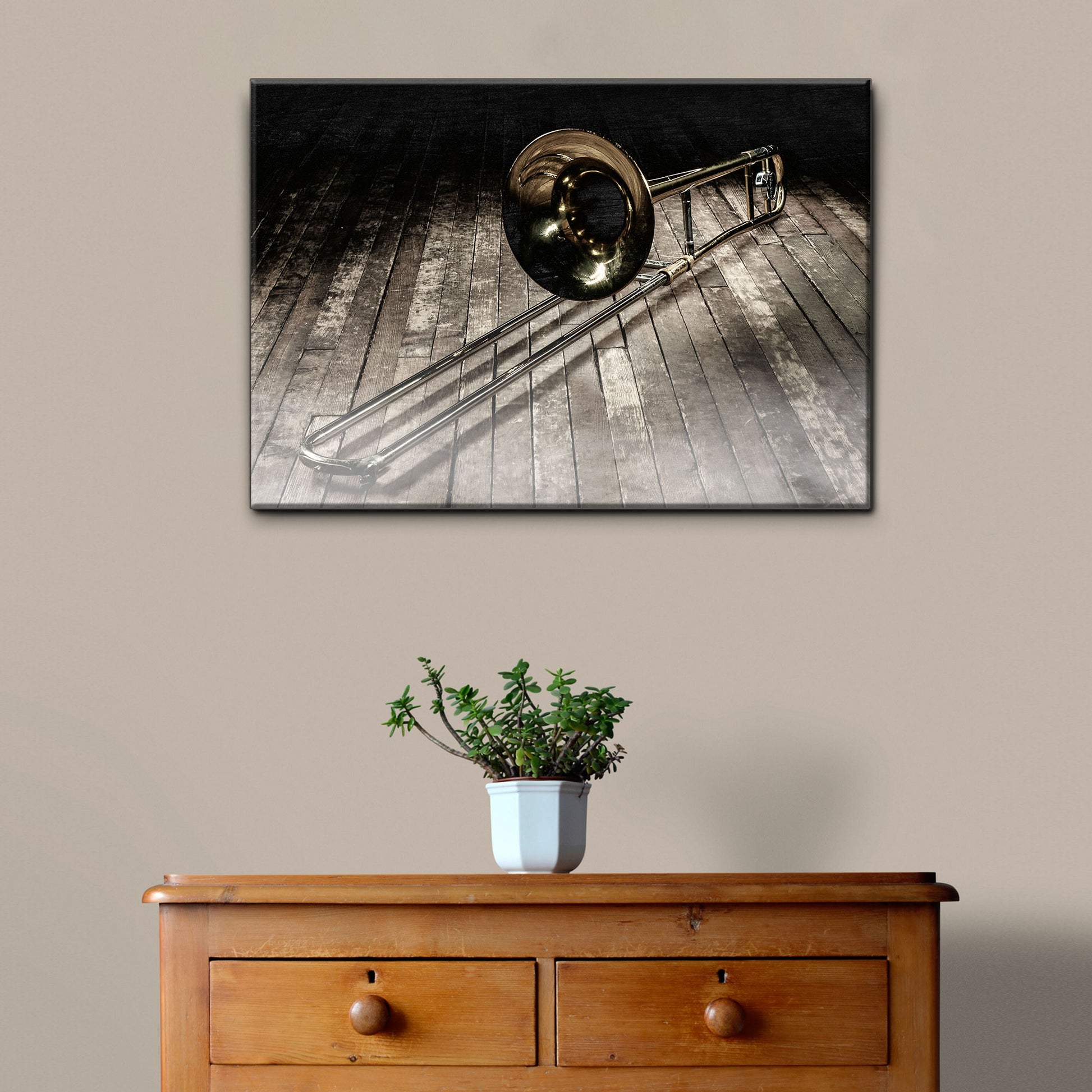 Trombone Grunge Canvas Wall Art Style 2 - Image by Tailored Canvases