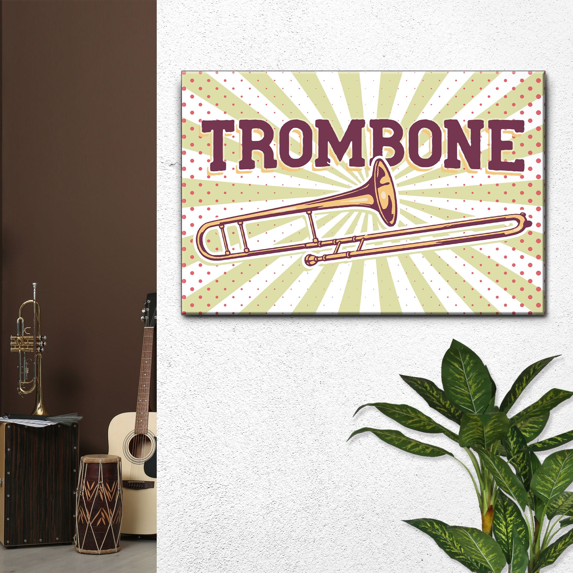 Trombone Retro Canvas Wall Art Style 2 - Image by Tailored Canvases