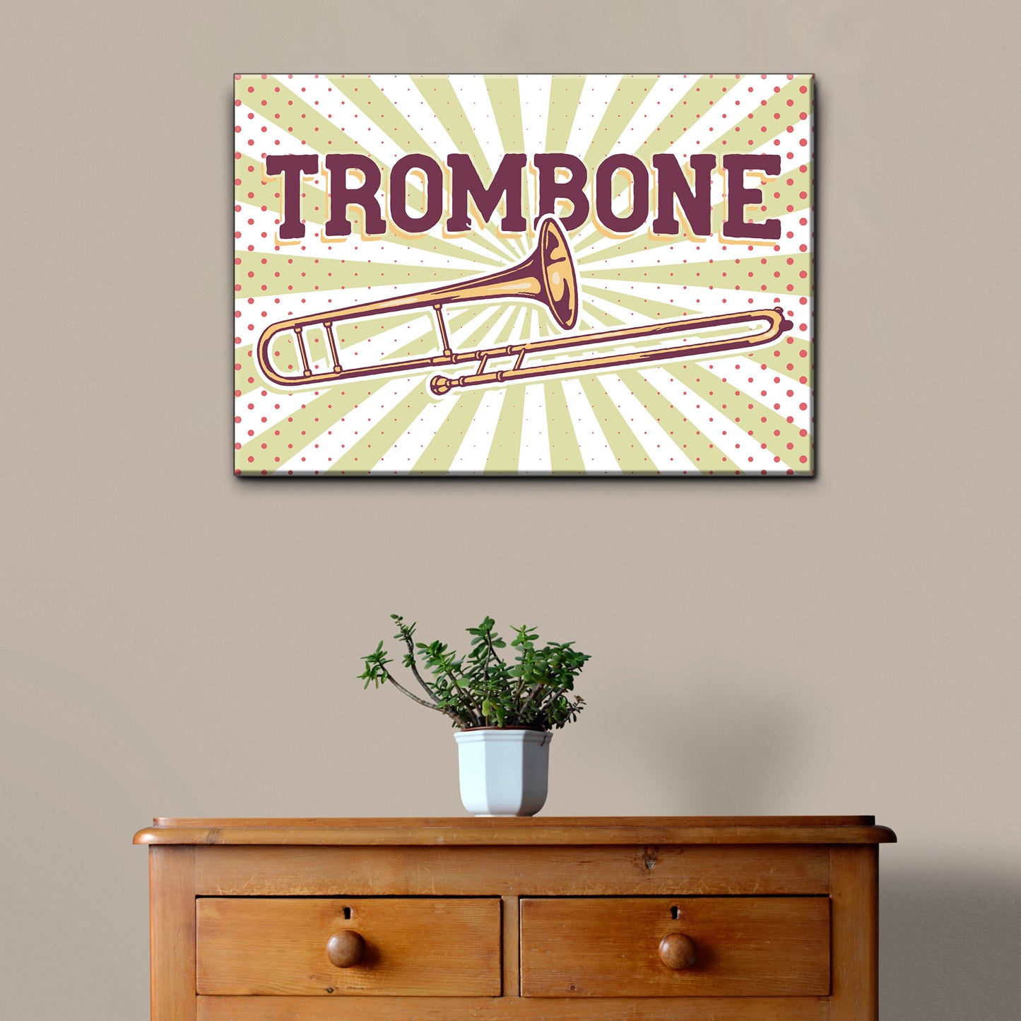 Trombone Retro Canvas Wall Art Style 1 - Image by Tailored Canvases