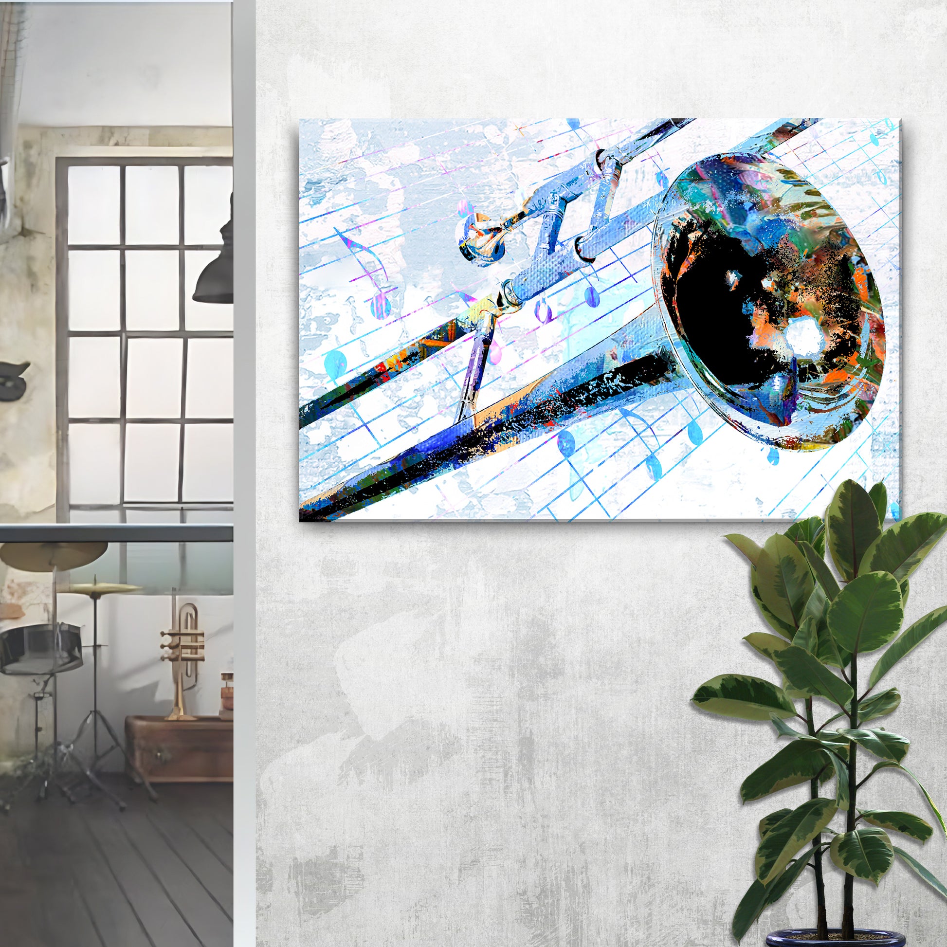 Trombone Abstract Canvas Wall Art Style 1 - Image by Tailored Canvases