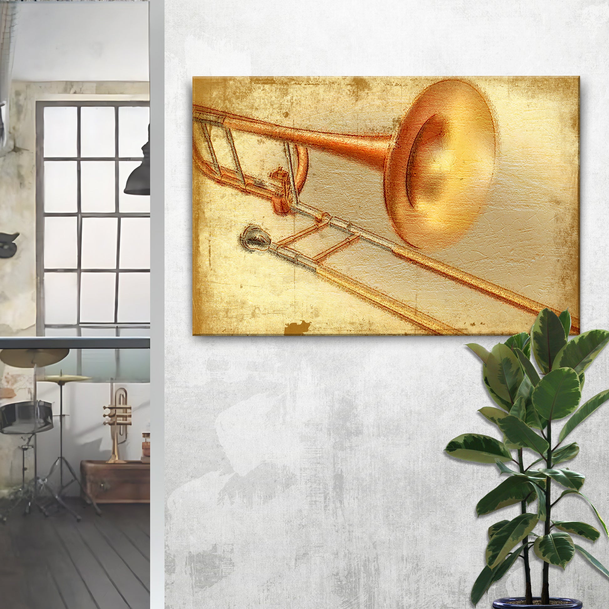 Trombone Rustic Canvas Wall Art Style 1 - Image by Tailored Canvases