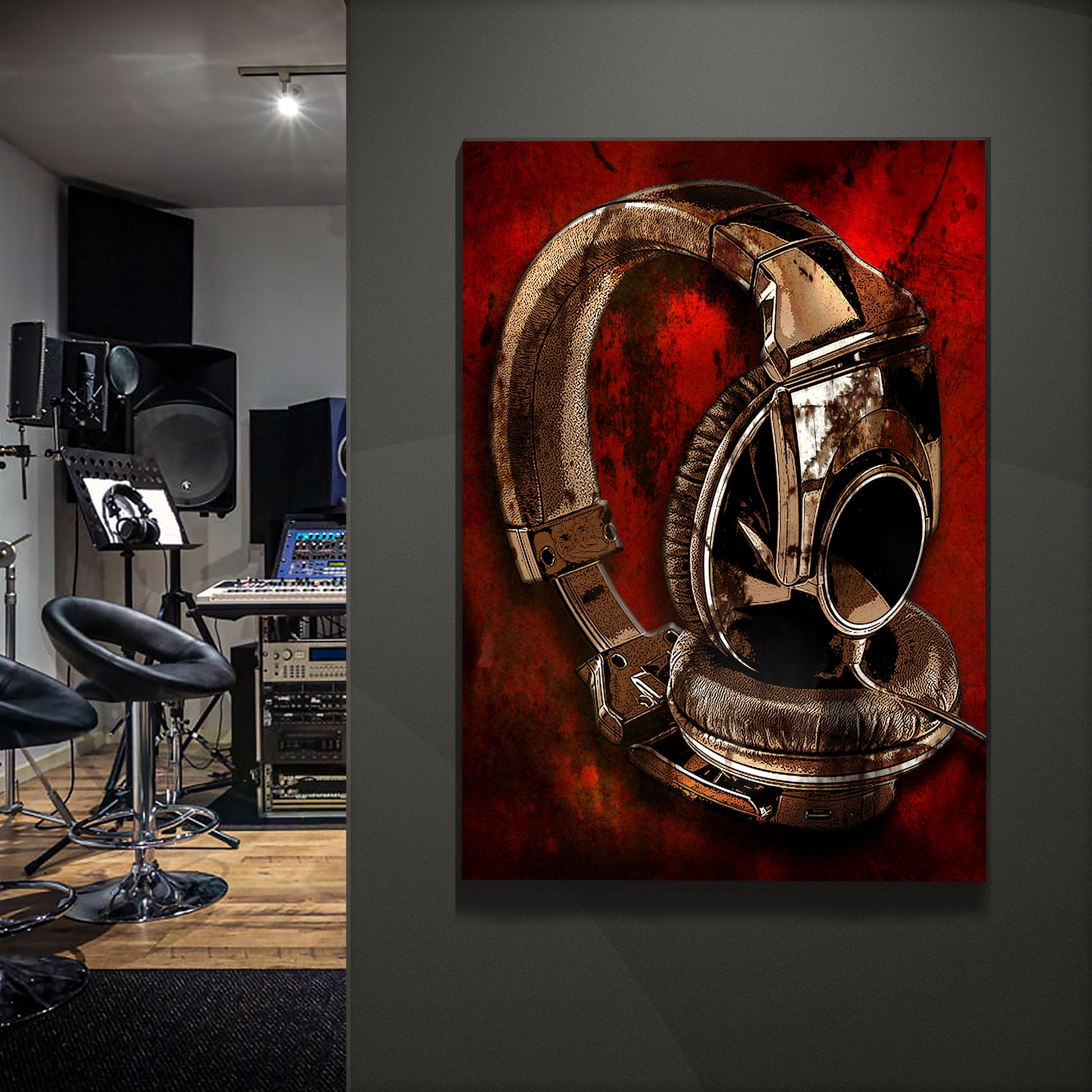 Music Equipment Headphone Grunge Canvas Wall Art Style 1 - Image by Tailored Canvases