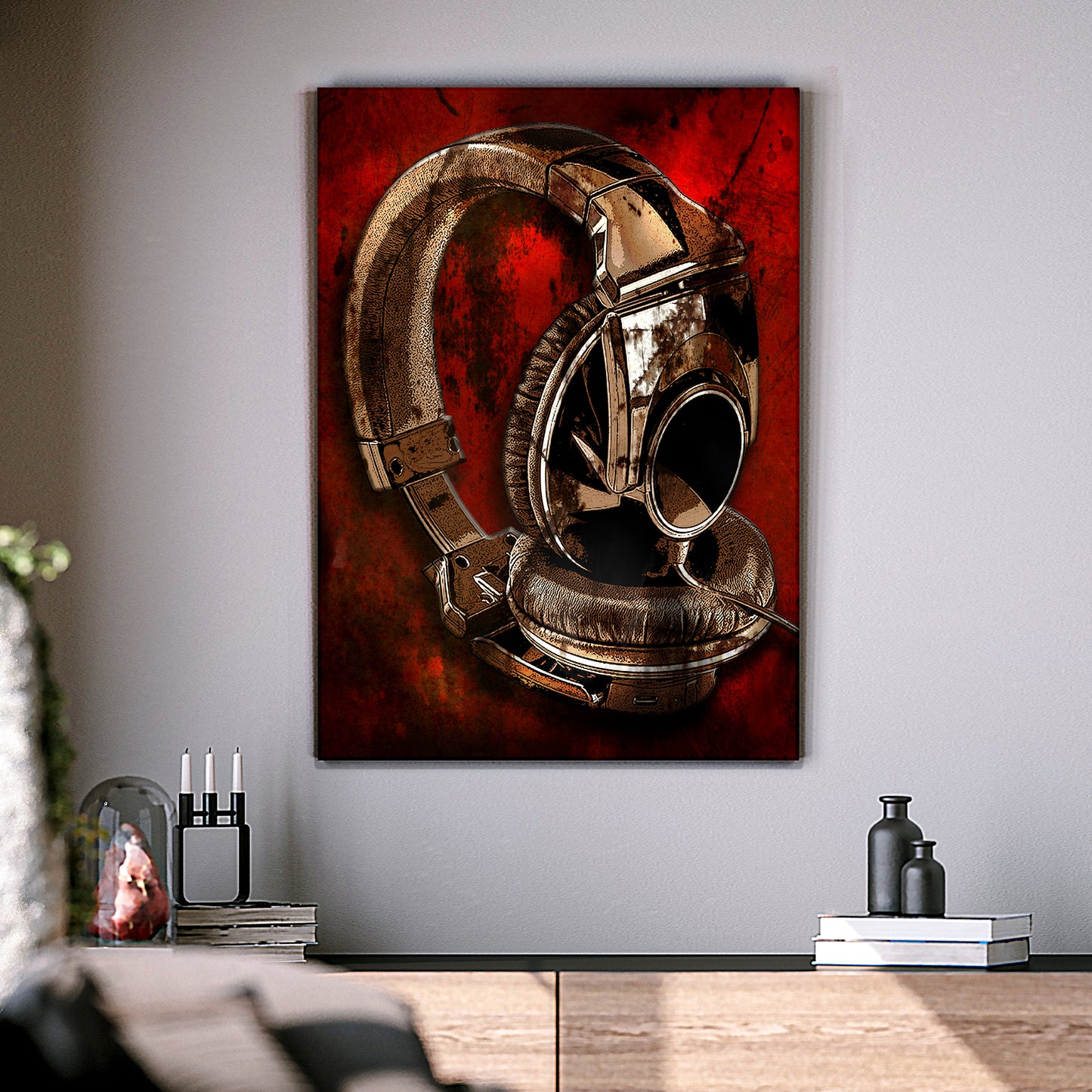 Music Equipment Headphone Grunge Canvas Wall Art Style 2 - Image by Tailored Canvases