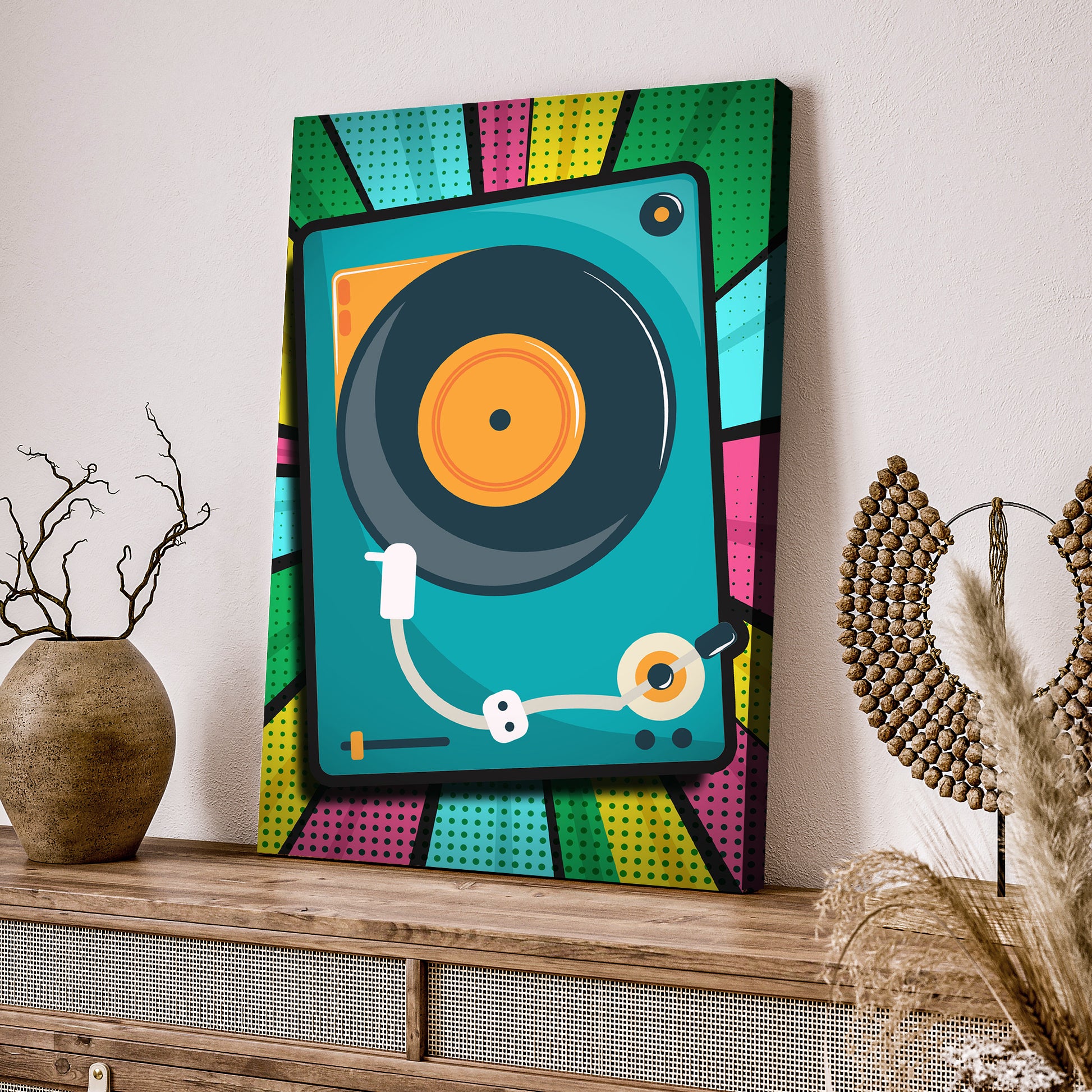 Music Equipment Turntable  Pop Art Canvas Wall Art Style 2 - Image by Tailored Canvases