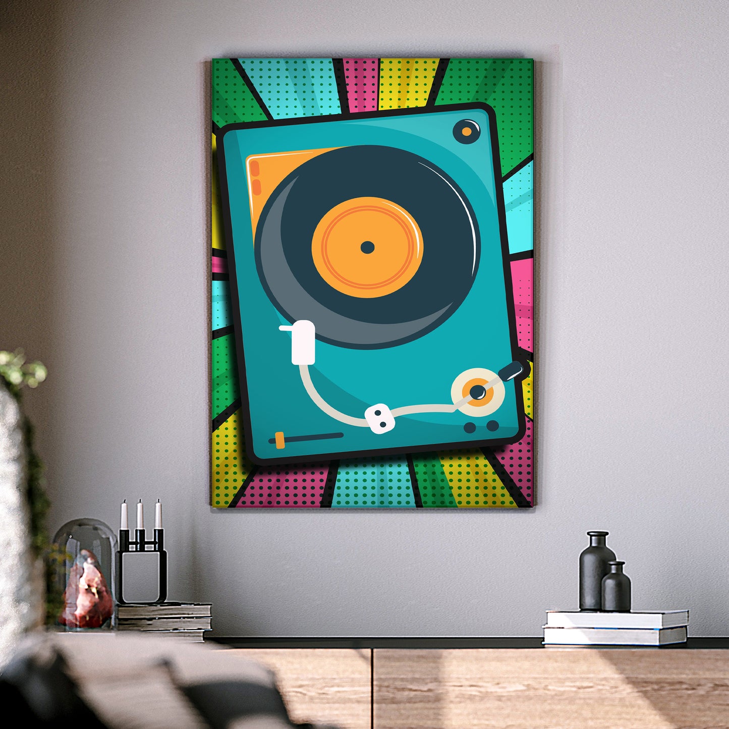 Music Equipment Turntable  Pop Art Canvas Wall Art Style 1 - Image by Tailored Canvases