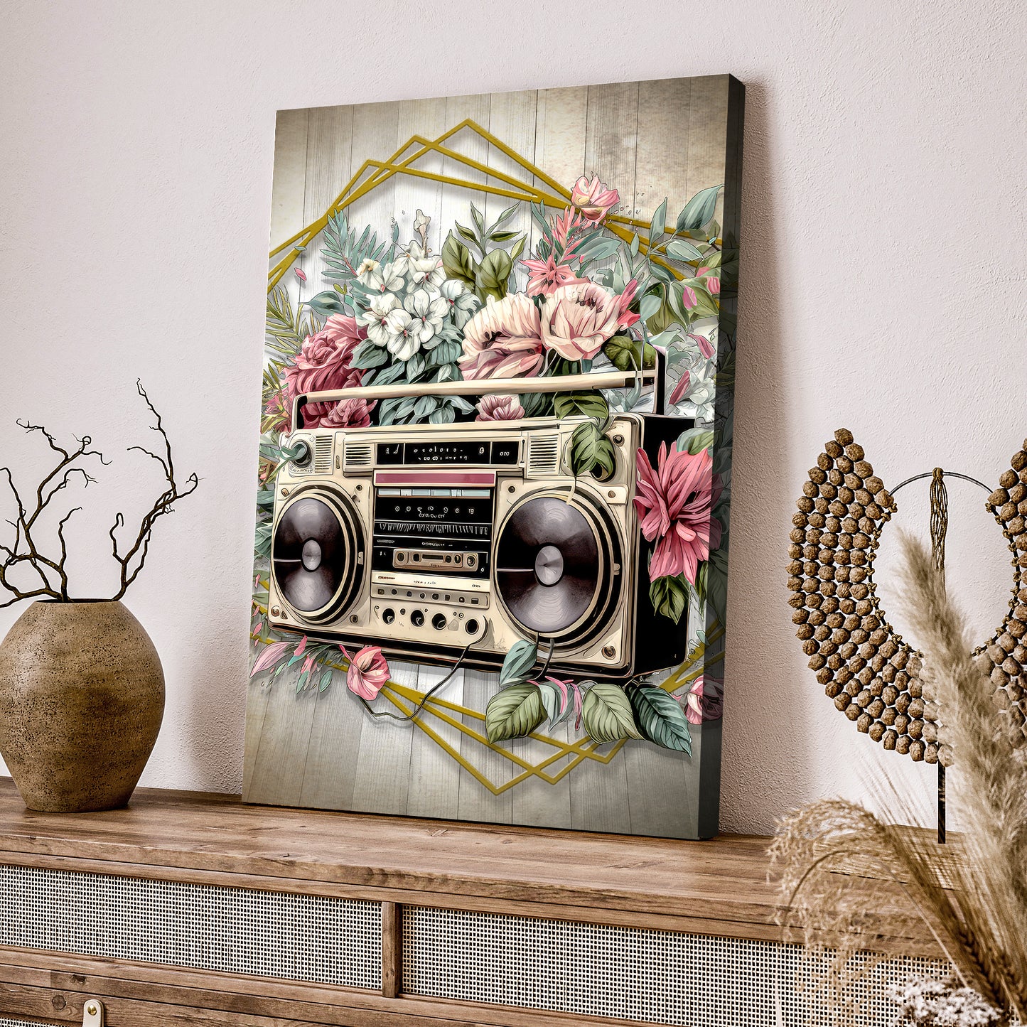 Music Equipment Boombox Rustic Canvas Wall Art Style 2 - Image by Tailored Canvases