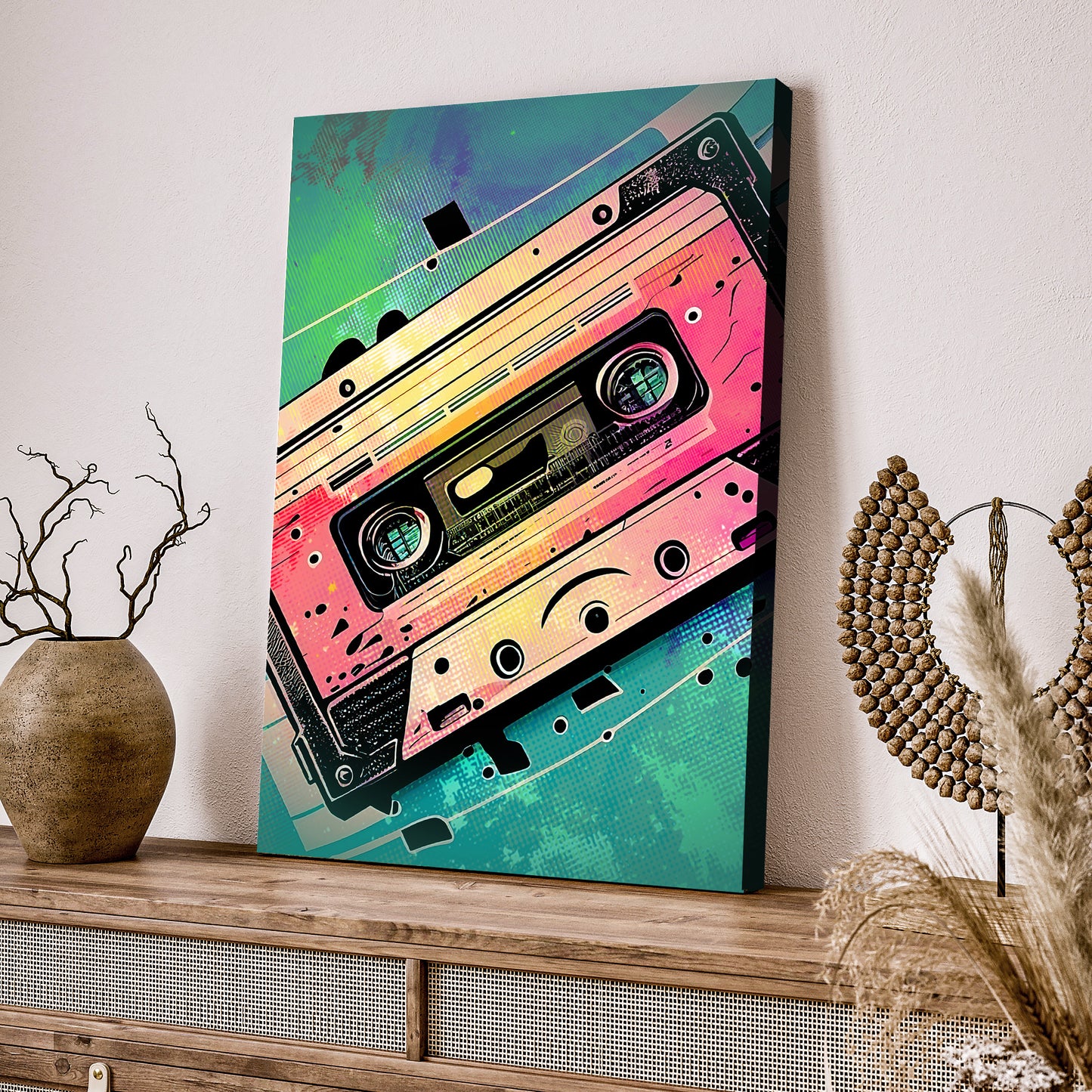 Music Equipment Cassette Tape Pop Art Canvas Wall Art Style 2 - Image by Tailored Canvases