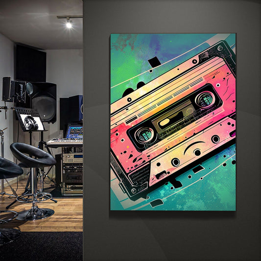 Music Equipment Cassette Tape Pop Art Canvas Wall Art Style 2 - Image by Tailored Canvases