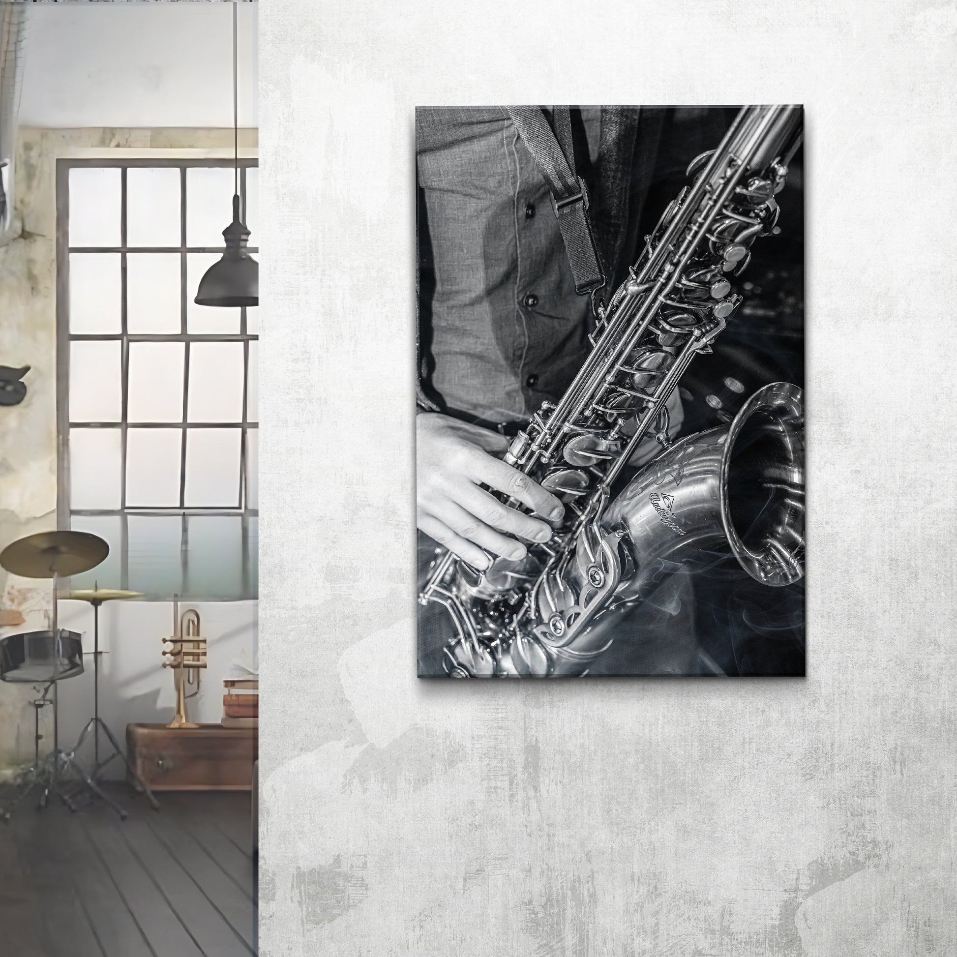 Music Genres Jazz Monochrome Canvas Wall Art  - Image by Tailored Canvases