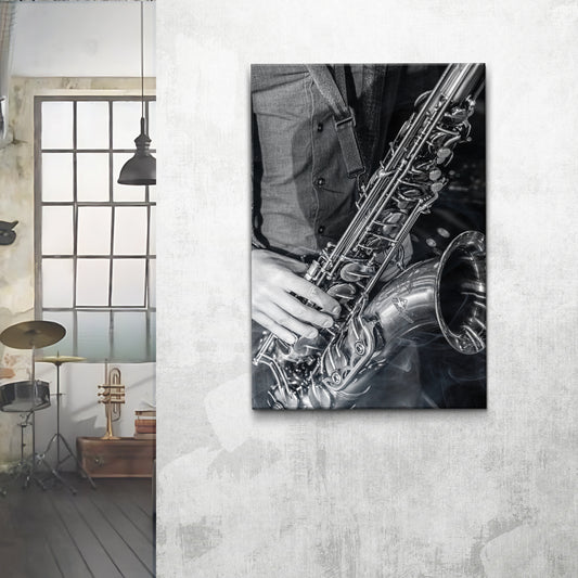 Music Genres Jazz Monochrome Canvas Wall Art Style 2 - Image by Tailored Canvases