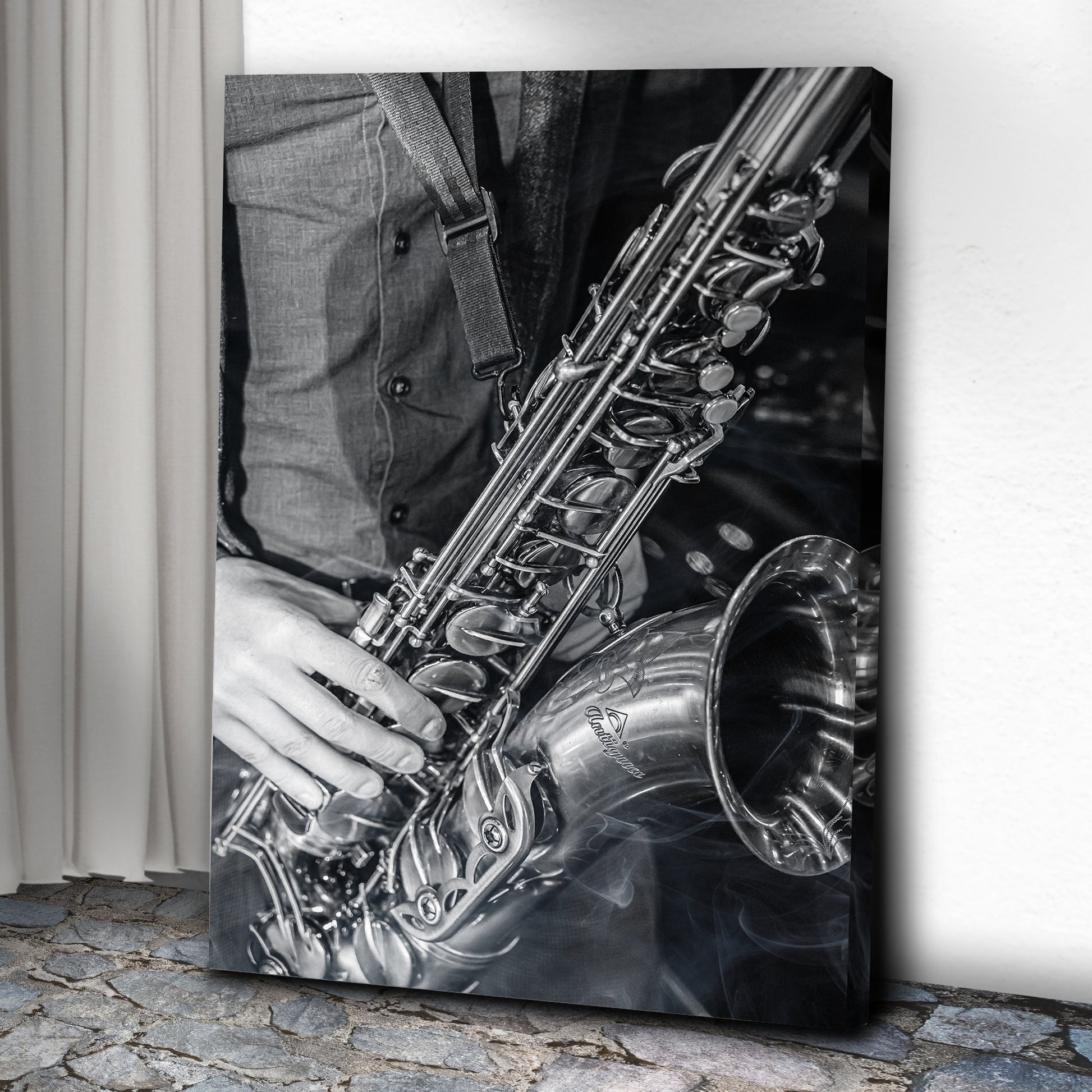 Music Genres Jazz Monochrome Canvas Wall Art Style 2 - Image by Tailored Canvases