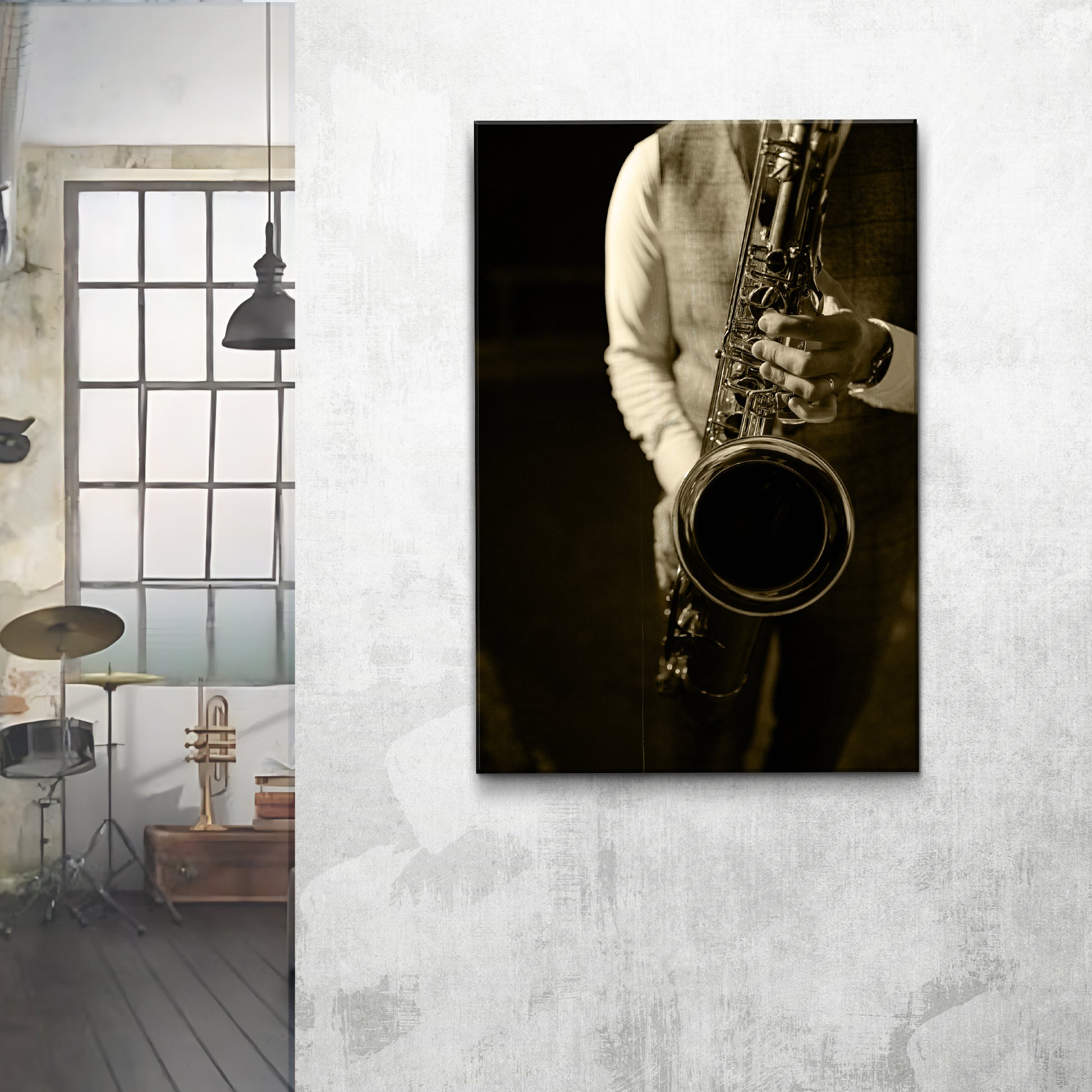 Music Genres Jazz Sepia Canvas Wall Art  - Image by Tailored Canvases