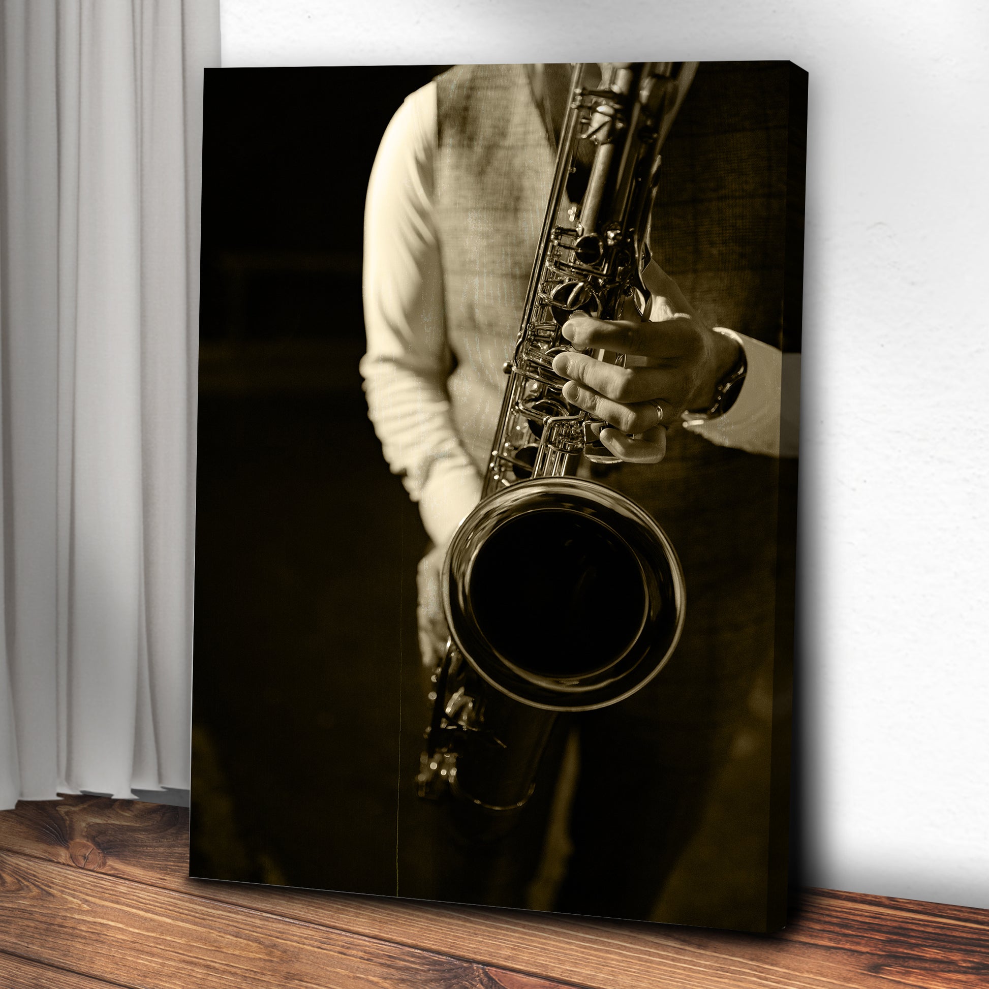Music Genres Jazz Sepia Canvas Wall Art Style 2 - Image by Tailored Canvases