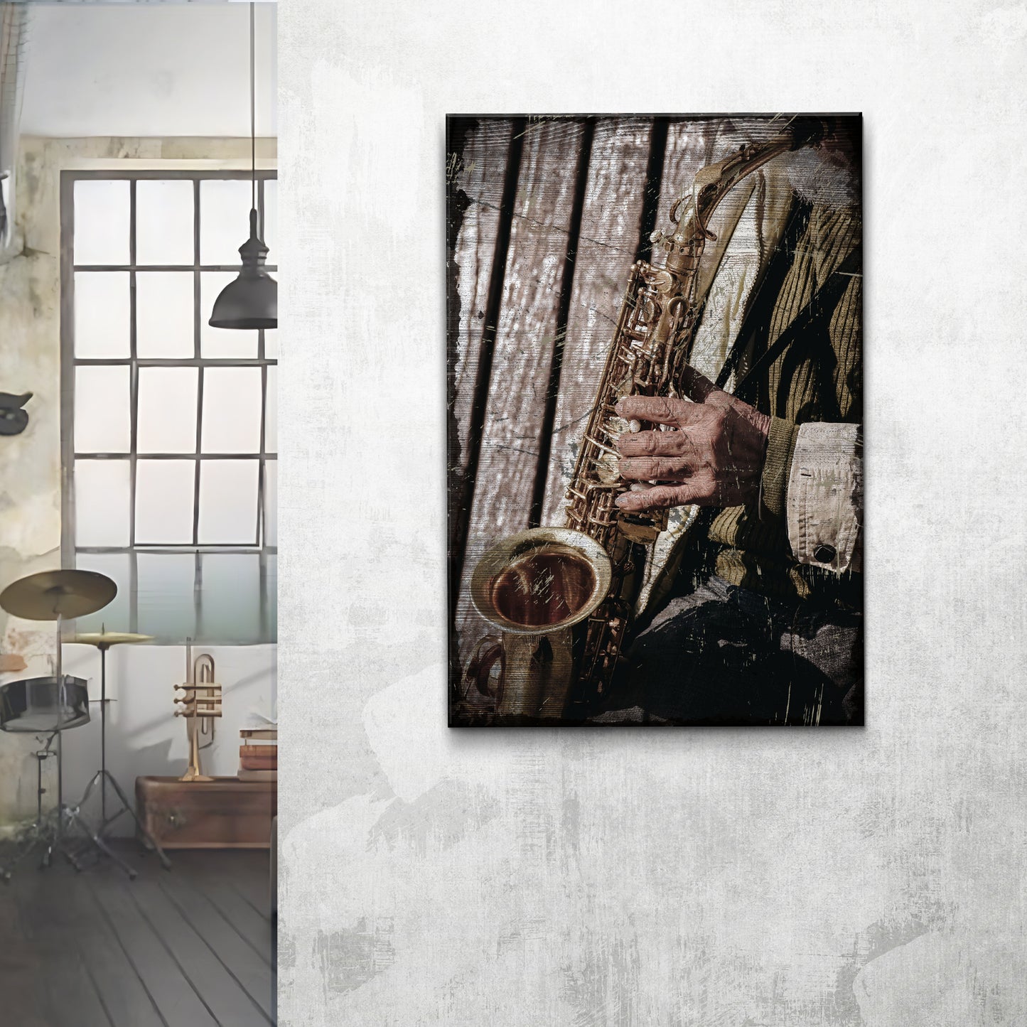 Music Genres Jazz Rustic Canvas Wall Art  - Image by Tailored Canvases