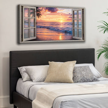 Sunset Beach Window Scenery Wall Art