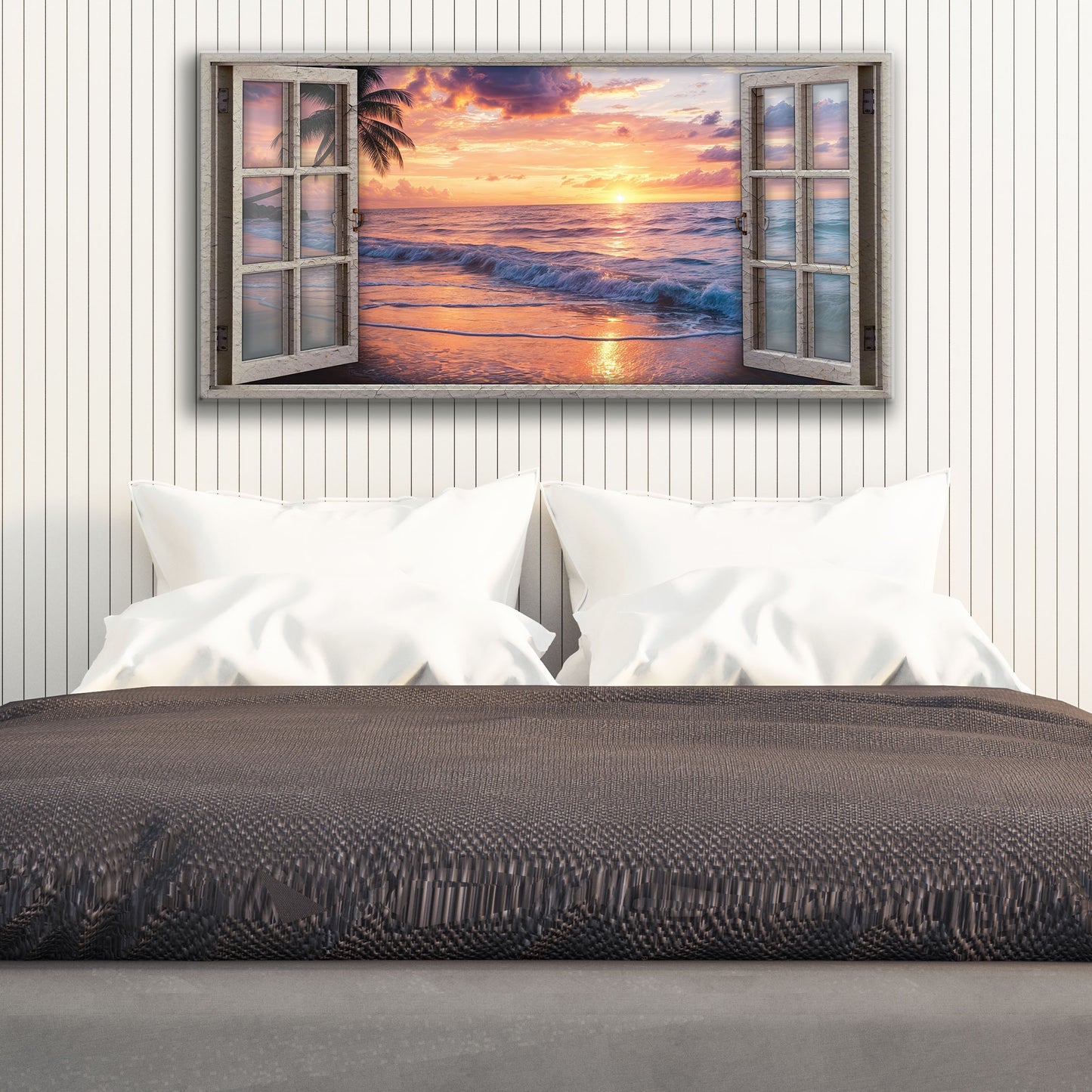 Sunset Beach Window Scenery Wall Art